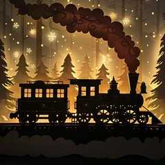 Poster - Silhouette of a holiday train with twinkling lights.