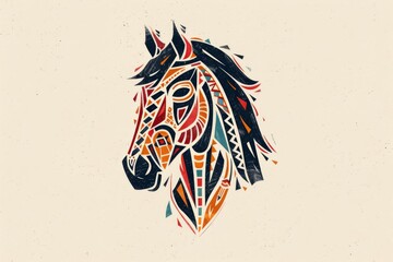 Poster - Simple minimalist horse head featuring colorful tribal ornaments.