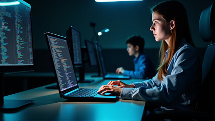 Woman working on programming language