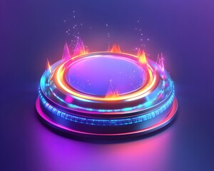 Poster - A vibrant, glowing circular interface with colorful lights and sparks, perfect for sci-fi or technology themes.