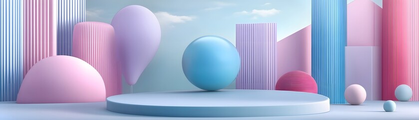 Poster - A vibrant, abstract scene featuring geometric shapes and soft pastel colors, perfect for modern design and digital backgrounds.