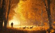 © jambulart - A hunter walks through golden fall forest.