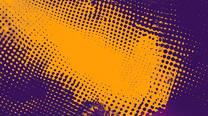 Abstract orange and purple polka dot background with grunge texture.