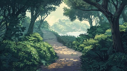 Sticker - Lofi design featuring back view of a scenic path.