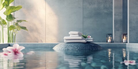 Wall Mural - Serene spa setting with space for marketing messages.