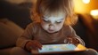 © Galib - A young child is looking at a tablet with a bright blue glow.