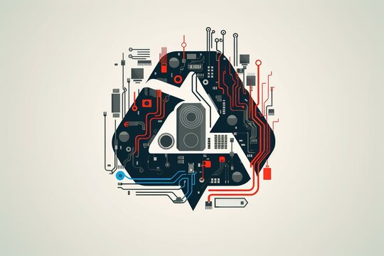 flat line ic, processor, microchip computer brain icon symbol sign, logo template, retro design