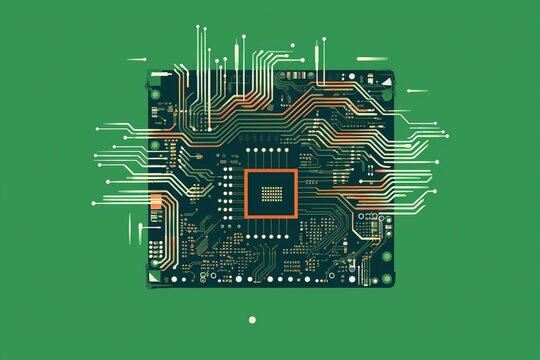 flat line ic, processor, microchip computer brain icon symbol sign, logo template, retro design