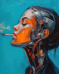 Wall Mural - a woman smoking a cigarette is the future is female