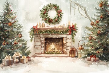 Poster - Holiday props and decorations in watercolor with a dreamy, inviting atmosphere.