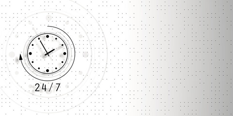 Poster - Creative clock icon for 24 7 time management concept on a digital background. 3D Rendering