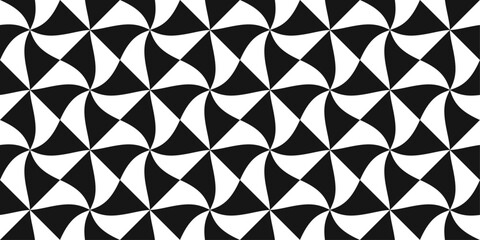 Canvas Print - Monochrome pattern of swirling tiles. Optical black and white seamless vector pattern.