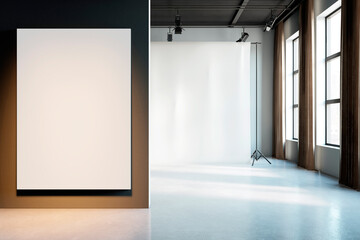 Wall Mural - Empty modern studio room with backdrop and windows for professional use. 3D Rendering