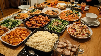 Canvas Print - A family reunion dinner with delicious Chinese dishes for the New Year 