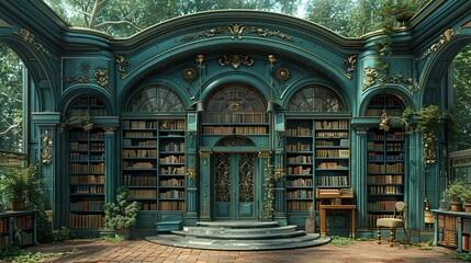 Canvas Print - Grand Library Entrance with Ornate Details