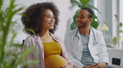 Sticker - Cropped shot of a pregnant young woman visiting doctor In clinic  