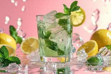 Poster - A refreshing glass filled with water, lemons, and mint leaves