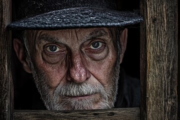 Canvas Print - A close-up view of a person wearing a hat, ideal for use in portraits or editorial features