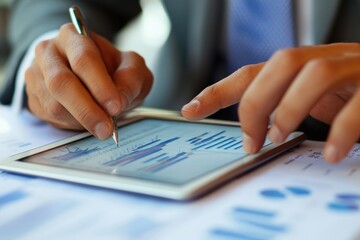 Poster - A detailed view of someone operating a tablet, potentially working or browsing