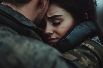Poster - A man and a woman hug each other tightly