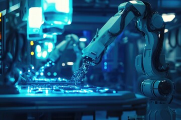 Poster - A robot pours water onto a table, compact and precise