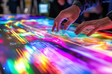 Poster - A close-up view of a person's hand interacting with an item on a table