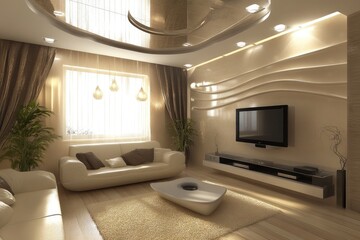 Aufkleber - A cozy living room with a comfortable couch and modern TV
