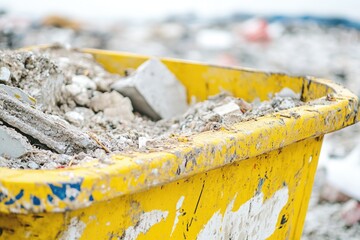 Poster - A yellow bucket overflowing with debris and rubble