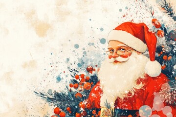 Wall Mural - Santa Claus standing near a decorated Christmas tree, ideal for holiday-themed designs and decorations