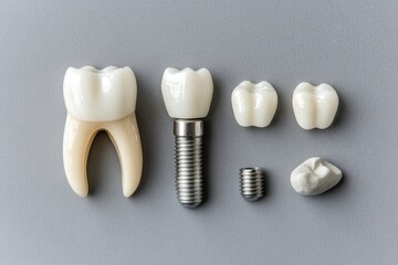 Sticker - A toothbrush accompanied by a tooth and a screw on a gray background