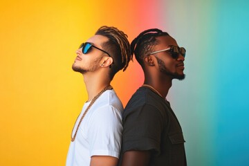 Canvas Print - Two males standing side by side, possibly friends or colleagues