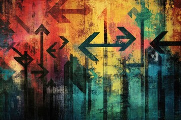 Poster - A painting of arrows pointing in various directions, ideal for use as a conceptual or abstract illustration