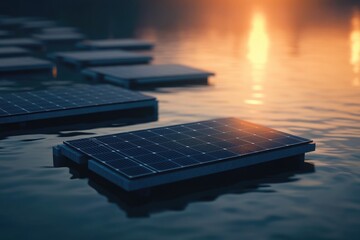 Poster - Solar panels generating power on the surface of a lake or sea