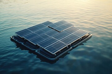 Poster - A photovoltaic panel floating on a lake or ocean, generating renewable energy