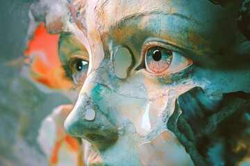 Poster - A close-up shot of a statue depicting a woman's face with intricate details and expression