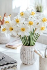 Aufkleber - A vase filled with plenty of white and yellow flowers