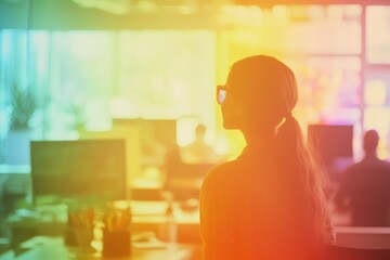 Aufkleber - A person sits in front of a computer, focused on the screen