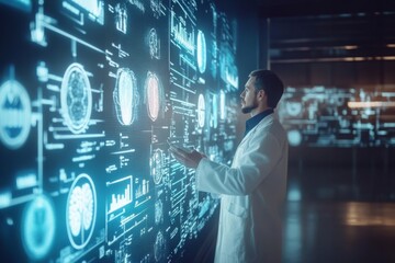 Poster - Scientist Interacting with a Futuristic Interface