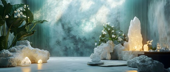 Poster - Serene Healing Space with Crystals and Plants
