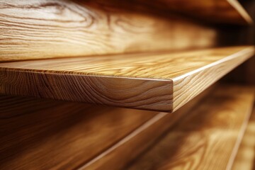 Aufkleber - A close-up shot of a wooden shelf on a wall, with various decorative items and textures visible
