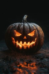 Sticker - A jack-o-lantern sits on the ground with a candlelit interior