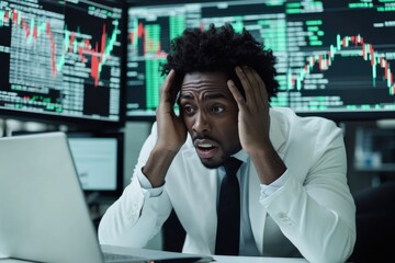 Poster - A professional man sitting in front of a laptop, possibly working or browsing