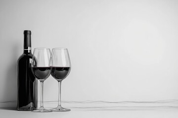 Aufkleber - A bottle of wine and two glasses on a table or countertop