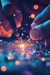 Poster - Close-up of a person holding a lit sparkler, perfect for celebrations and summer nights