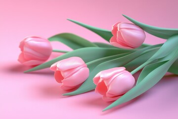 Aufkleber - A bouquet of pink tulips arranged on a pink surface, a beautiful and elegant floral display