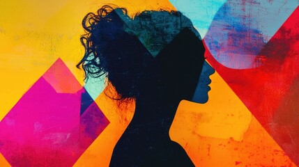 Aufkleber - A woman's figure stands out against a vibrant backdrop, ideal for illustrations and graphics