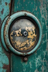 Poster - Close-up shot of a rusted green door with intricate details