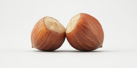 Poster - A close-up view of two nuts with their shells split open, displayed on a white background