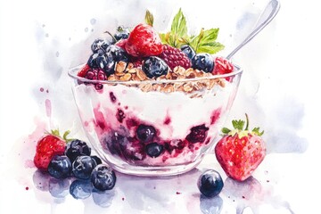 Wall Mural - Fresh yogurt served with mixed berries