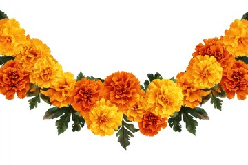 Poster - A beautiful arrangement of orange and yellow flowers on a white background, perfect for decorative purposes